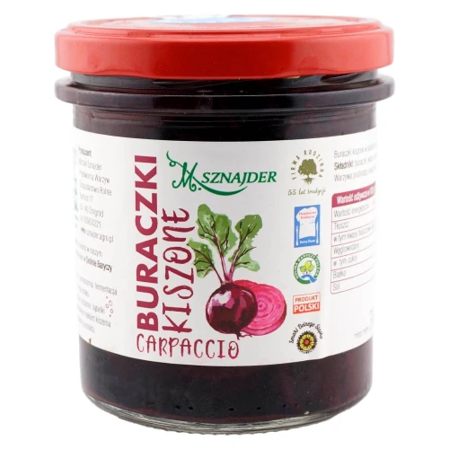 Buraczki kiszone carpaccio w słoiku 300g — cienkie plastry buraków z czosnkiem i solą kłodawską