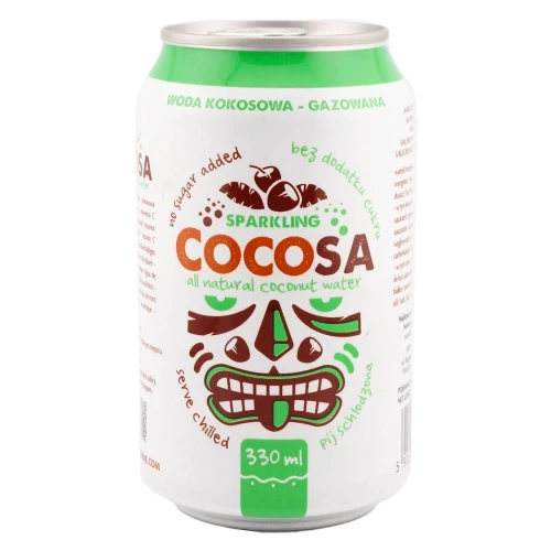 Orzeźwiająca Cocosa woda kokosowa gazowana 330ml w puszce, naturalny izotonik z elektrolitami