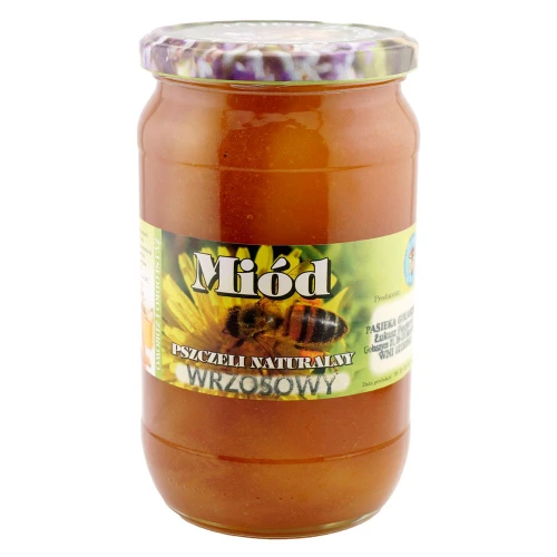 Miód wrzosowy 1300g w dużym słoiku – intensywny smak, naturalny miód o prozdrowotnych właściwościach, dostępny w sklepie Rarytasy Dolnośląskie.